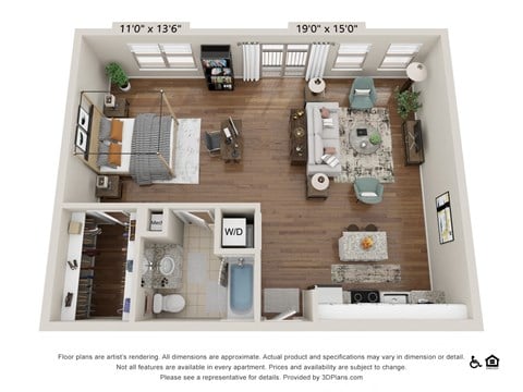 Floor plan for studio, 1 bath, 768 sqft
